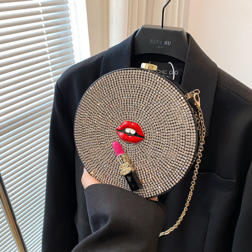 Round Acrylic Crystal Evening Clutch Bag Lips And Lipstick Minaudiere Rhinestone Purses Luxury Designer Wedding Party Handbags