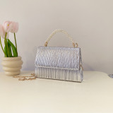 Shiny Ruffle Pearl Handle Latest Ladies Small Handbag  Trendy Fashion Gold Handbag