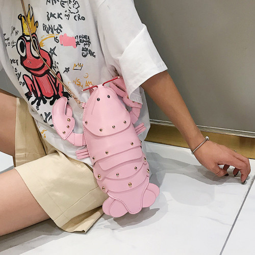 Instagram Personalized Creative Bag New Cartoon Cute Lobster Street Rivet Trendy One Shoulder Crossbody Bag