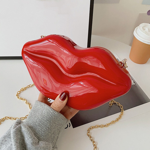 Funny big lips bag new European and American dinner bag design chain bling chain shoulder bag for lipstick