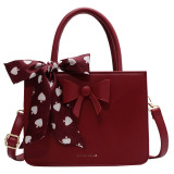 Women's New Forest Women's Polka Dotted Ribbon Bowtie Western style Instagram Large Capacity Handheld Crossbody Tote Bag
