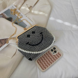 Xiaoxiangfeng Pearl Chain Bag Fashionable Rivet Cartoon Smiling Face Funny Instagram Fashionable One Shoulder Shell Bag for Women