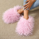 Cross border imitation beach wool slippers for women's warm home cotton slippers for foreign trade