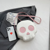 Halloween Small Bag New Cute Girl Cartoon Skull Personalized One Shoulder Net Red Crossbody Small Round Bag PU