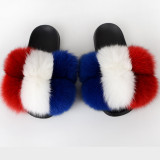 New cross-border fox fur ball slippers, summer beach flip flops, fashionable women's European and American fur sandals, women's foreign trade