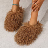 Cross border imitation beach wool slippers for women's warm home cotton slippers for foreign trade