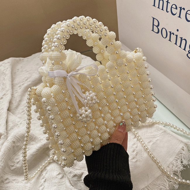 Internet celebrity DIY woven bag with new small fragrance, pearl chain, crossbody fairy, Western style banquet bag trend