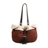 Autumn and Winter Lamb Wool Bag New Korean Style Fashionable Tassel Personalized Large Capacity One Shoulder Handheld Bucket Bag