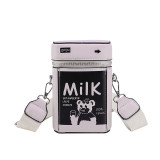 PU Summer Small Bag Forest Style Girl Fashion Print Cute Cartoon Wide Shoulder Strap Crossbody Cow Box Bag