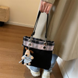 New Autumn Canvas Small Bag Korean Edition Fashion Checkered Simple Casual Women's Handheld Crossbody Tote Bag