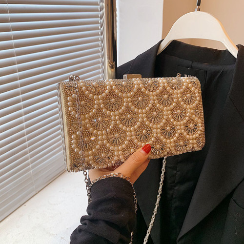 Fashion Gold Diamond Evening Bags Luxury Pearls Handbag Elegent Chain Women Shoulder Crossbody Bag Wedding Party Clutch bags