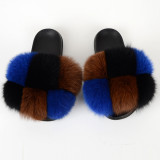 New cross-border fox fur ball slippers, summer beach flip flops, fashionable women's European and American fur sandals, women's foreign trade