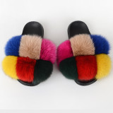 New cross-border fox fur ball slippers, summer beach flip flops, fashionable women's European and American fur sandals, women's foreign trade