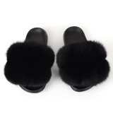 New cross-border fox fur ball slippers, summer beach flip flops, fashionable women's European and American fur sandals, women's foreign trade