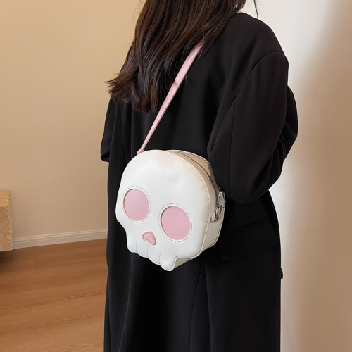 Halloween Small Bag New Cute Girl Cartoon Skull Personalized One Shoulder Net Red Crossbody Small Round Bag PU