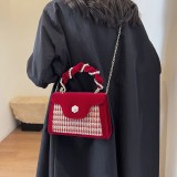 Autumn and winter woolen small bag for women's new Korean version fashionable color blocking ins small fragrant pearl shoulder tote bag