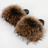 Manufacturer's spot wholesale of new foreign trade raccoon raccoon fur fur grass fox fur women's summer fur slippers North America station