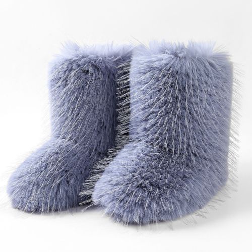 Cross border new foreign trade long sleeved fur boots, winter fashion spicy girl snow boots, outdoor imitation raccoon fur medium sleeved boots