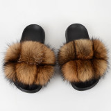 New cross-border fox fur ball slippers, summer beach flip flops, fashionable women's European and American fur sandals, women's foreign trade