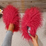 Cross border imitation beach wool slippers for women's warm home cotton slippers for foreign trade