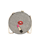 Round Acrylic Crystal Evening Clutch Bag Lips And Lipstick Minaudiere Rhinestone Purses Luxury Designer Wedding Party Handbags