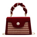 Autumn and winter woolen small bag for women's new Korean version fashionable color blocking ins small fragrant pearl shoulder tote bag