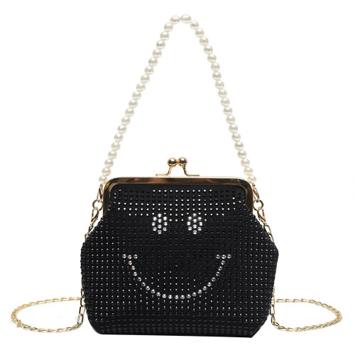 Xiaoxiangfeng Pearl Chain Bag Fashionable Rivet Cartoon Smiling Face Funny Instagram Fashionable One Shoulder Shell Bag for Women