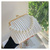 Korean INS Style Pearl Handbag for Ladies Fashion Pleated Personalized Single Shoulder Messenger Bag Shell Bag for Women