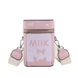 PU Summer Small Bag Forest Style Girl Fashion Print Cute Cartoon Wide Shoulder Strap Crossbody Cow Box Bag
