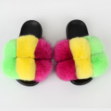 New cross-border fox fur ball slippers, summer beach flip flops, fashionable women's European and American fur sandals, women's foreign trade