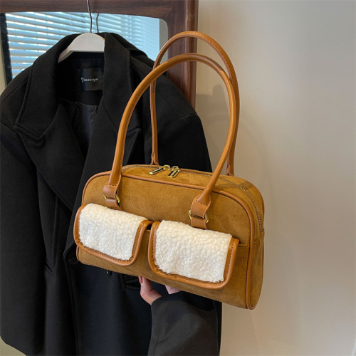 Netizen Little Wool Lamb Small Bag New Korean Style Fashion Color Block Women's Fashion Handheld One Shoulder Underarm Bag