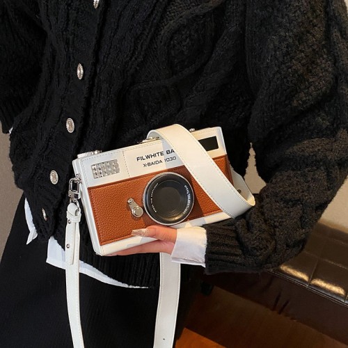 Unique Design Contrast Color Vintage Camera Shape Box Bag Ladies Small Messenger Shoulder Hand Bags Cute Women Purse