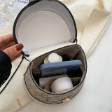 Lady's hand-held horseshoe button vintage bucket bag Korean style bright diamond diagonal box bag