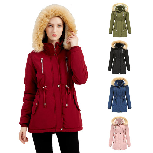 Cross border women's clothing for autumn and winter, thickened lamb cashmere cotton jacket, loose fitting women's cotton jacket, detachable hat, plush jacket