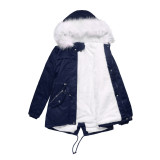European size new style overcomes women's oversized medium length plush cotton jacket, women's warmth with fur collar loose winter coat