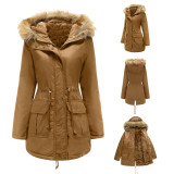 New European size plush cotton jacket with a hooded collar for winter warmth, oversized women's cotton jacket, Amazon Wish