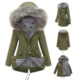 Cross border European Parker coat cotton jacket medium length hooded winter warm plush coat cotton jacket