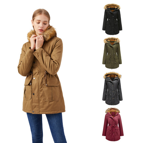 New European size plush cotton jacket with a hooded collar for winter warmth, oversized women's cotton jacket, Amazon Wish