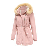 Cross border women's clothing for autumn and winter, thickened lamb cashmere cotton jacket, loose fitting women's cotton jacket, detachable hat, plush jacket