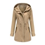 New cotton hooded windbreaker for women's spring and autumn jackets, European and American oversized loose solid color clothing, cross-border women's clothing