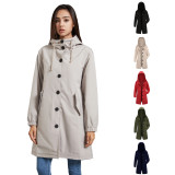 Autumn and winter new anti splash hooded windbreaker for women's casual long jacket for women's loose oversized outdoor windbreaker