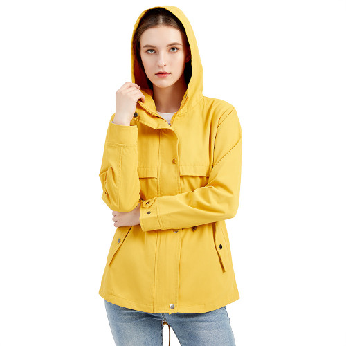 New trench coat, medium length hooded jacket, long sleeved waist up outdoor raincoat, Amazon WISH thin version