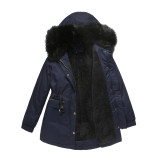 Autumn and winter new styles overcome women's plush cotton jackets, women's fur collared hooded warm jackets, European loose fitting cotton clothes