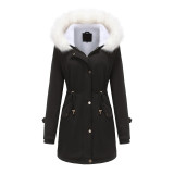 Autumn and winter new detachable fur collar for women to overcome long sleeved European and American hooded cotton jackets, plush coats, and cotton clothes for women