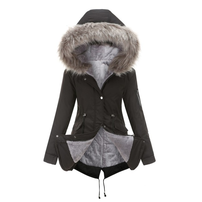 Cross border European Parker coat cotton jacket medium length hooded winter warm plush coat cotton jacket
