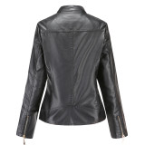 New Spring and Autumn Women's Leather Clothes, Women's Temperament, European and American Large Standing Collar PU Leather Women's Leather Jackets, Women's Leather Jackets