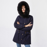 Autumn and winter new styles overcome women's plush cotton jackets, women's fur collared hooded warm jackets, European loose fitting cotton clothes