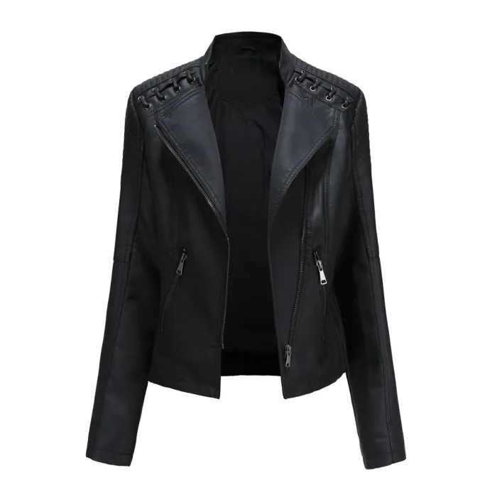 Cross border European code new spring and autumn women's leather jacket women's short jacket slim fit thin leather jacket women's motorcycle clothing