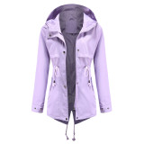 New trench coat, medium length hooded jacket, long sleeved waist up outdoor raincoat, Amazon WISH thin version