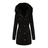 Autumn and winter new styles overcome women's plush cotton jackets, women's fur collared hooded warm jackets, European loose fitting cotton clothes